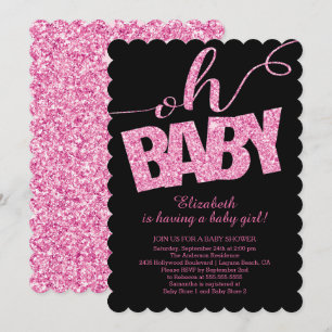 Oh Baby!  Hot Pink Glitter  Baby Shower Invitation