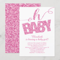 Oh Baby!  Hot Pink Glitter  Baby Shower Invitation