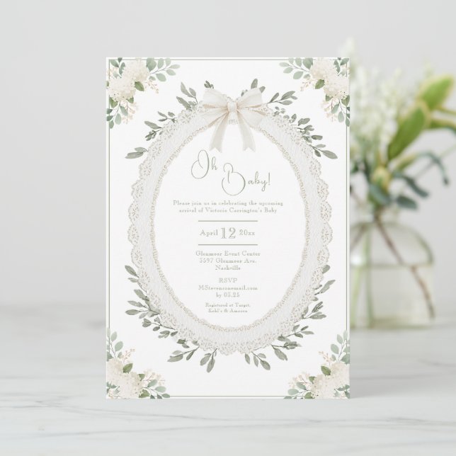 Oh Baby Hydrangea Vintage Baby Shower Invitation (Standing Front)