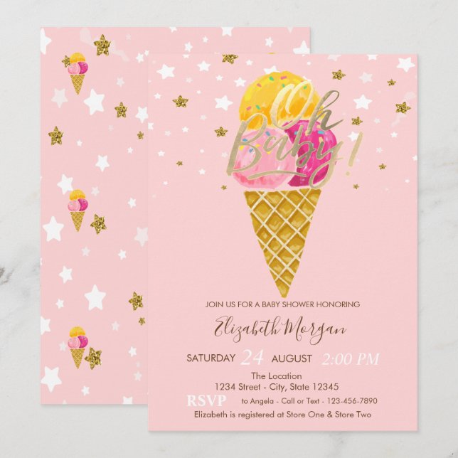 Oh Baby Ice creams Stars Baby Shower  Invitation (Front/Back)