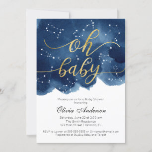 Oh Baby Invitation Baby Shower Stars watercolor