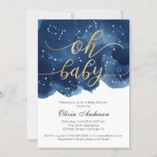 Oh Baby Invitation Baby Shower Stars watercolor