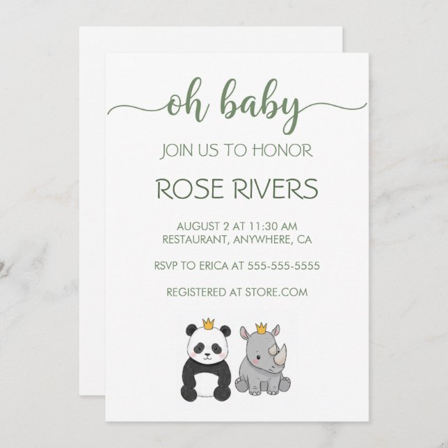 OH BABY INVITATION WITH BABY ANIMALS WITH A CROWN (Front/Back)