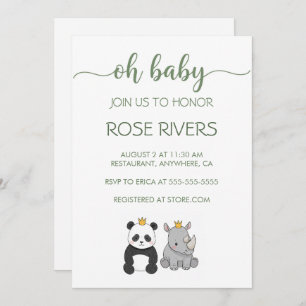 OH BABY INVITATION WITH BABY ANIMALS WITH A CROWN