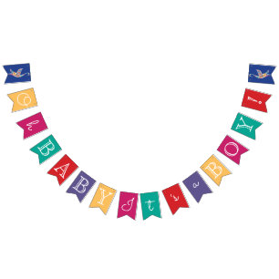 Oh Baby It's A Boy Colourful Stork Bird Baby Showe Bunting