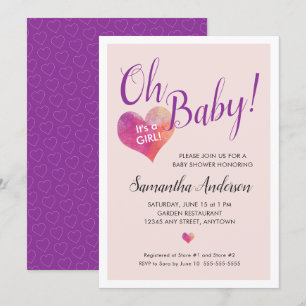 Oh Baby! It's A Girl Pink Heart Baby Shower Invitation