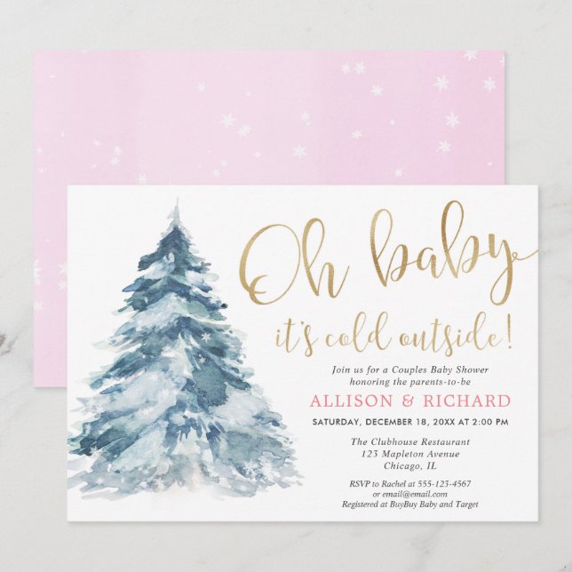 Oh Baby it's cold outside Couples girl baby shower Invitation (Front/Back)