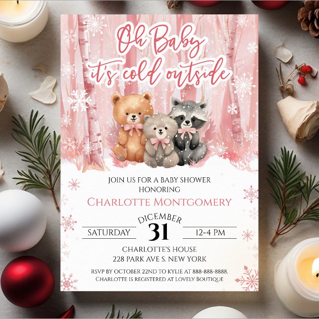 Oh Baby its cold outside Pink Baby Shower Invitation (Creator Uploaded)
