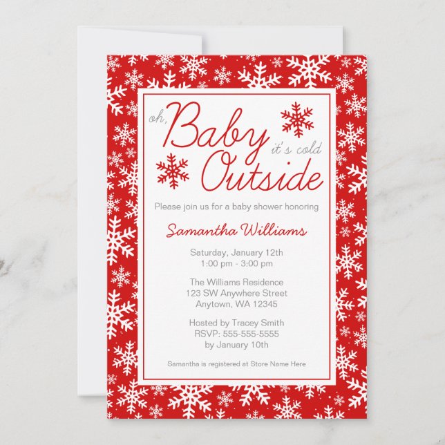 Oh Baby It's Cold Outside Red Baby Shower Invitation (Front)