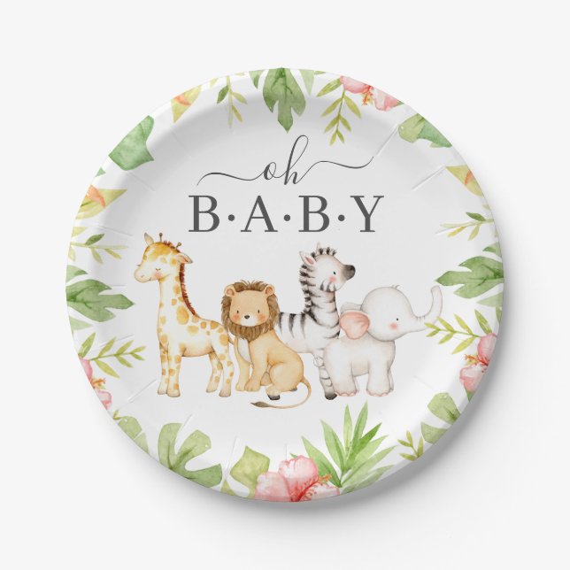 Oh Baby Jungle Baby Shower 7" Plate (Front)