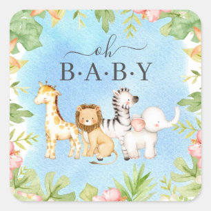 Oh Baby Jungle Baby Shower 7" Plate Square Sticker
