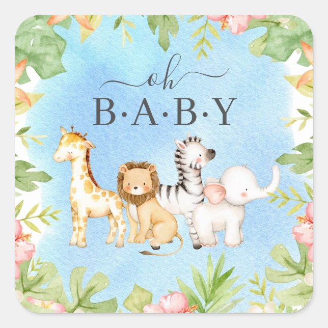 Oh Baby Jungle Baby Shower 7" Plate Square Sticker (Front)