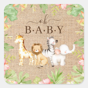 Oh Baby Jungle Baby Shower 7" Plate Square Sticker