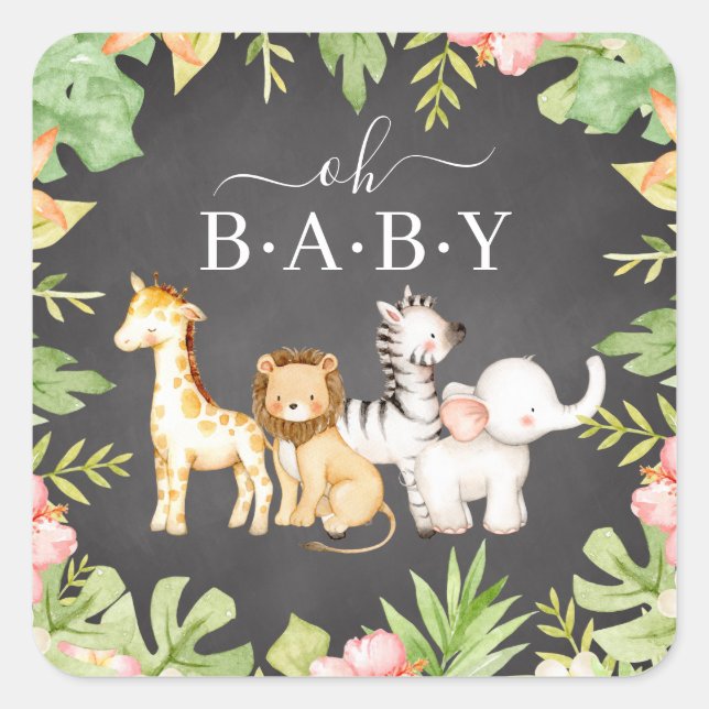 Oh Baby Jungle Baby Shower 7" Plate Square Sticker (Front)