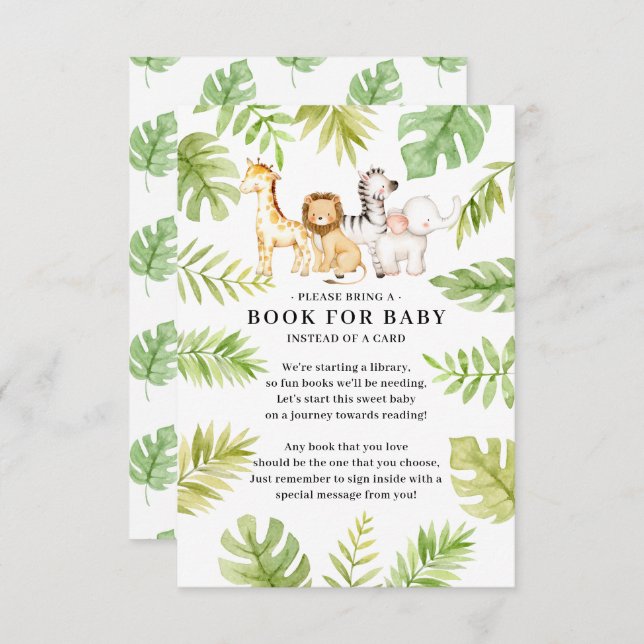 Oh Baby Jungle Baby Shower Book for Baby  Enclosur Enclosure Card (Front/Back)