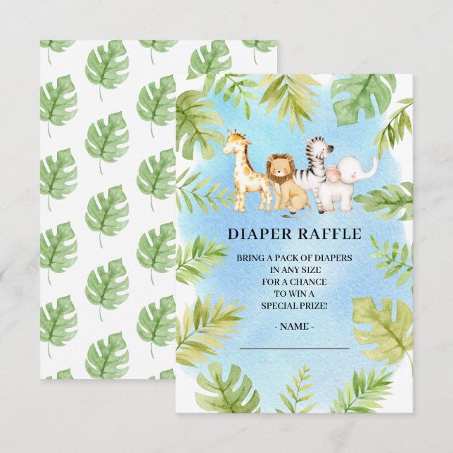 Oh Baby Jungle Baby Shower Diaper Raffle  Invitation (Front/Back)