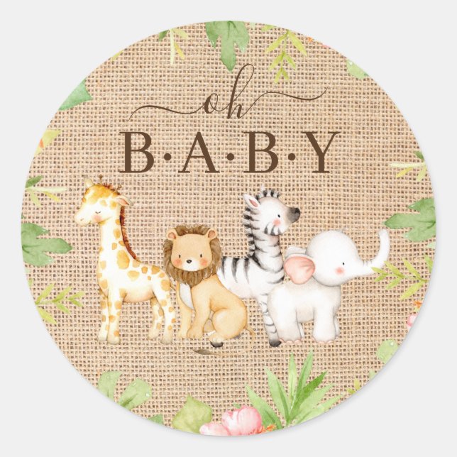 Oh Baby Jungle Baby Shower Favour  Classic Round S Classic Round Sticker (Front)