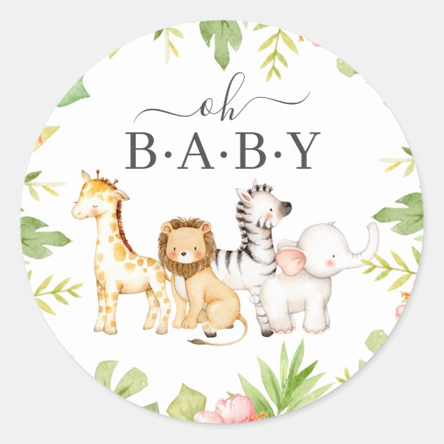 Oh Baby Jungle Baby Shower Favour  Classic Round S Classic Round Sticker (Front)