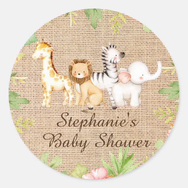 Oh Baby Jungle Baby Shower Favour  Classic Round S Sticker (Front)