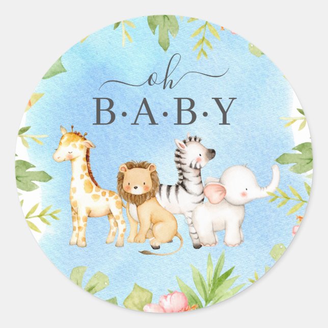 Oh Baby Jungle Baby Shower Favour  Classic Round Sticker (Front)