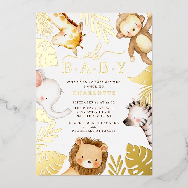 Oh Baby Jungle Baby Shower Foil Invitation (Front)
