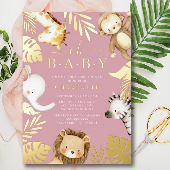 Oh Baby Jungle Baby Shower Foil Invitation (Creator Uploaded)