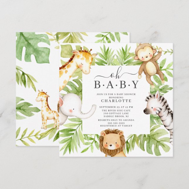 Oh Baby Jungle Baby Shower  Invitation (Front/Back)