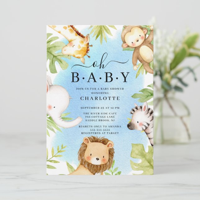 Oh Baby Jungle Baby Shower Invitation (Standing Front)