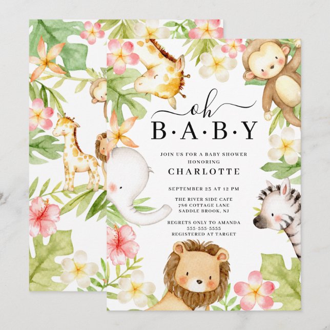 Oh Baby Jungle Baby Shower  Invitation (Front/Back)