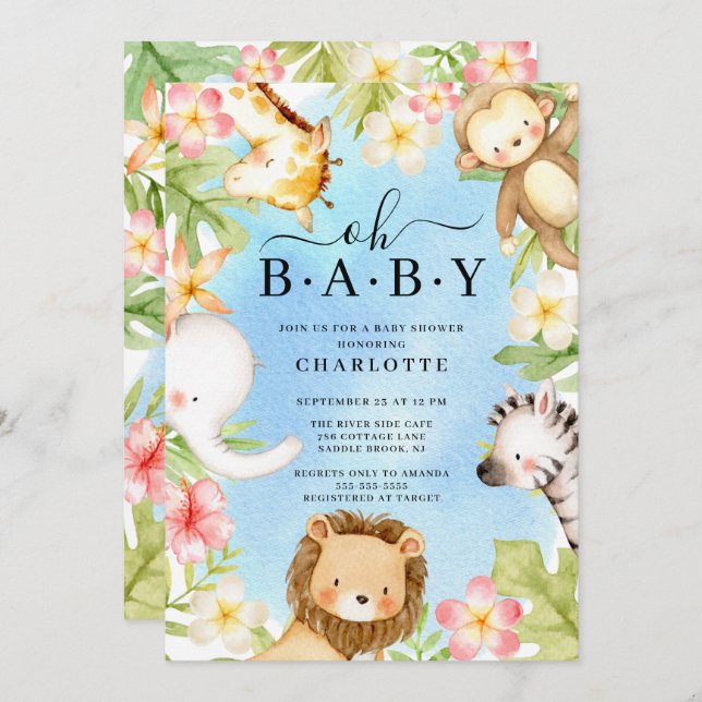 Oh Baby Jungle Baby Shower  Invitation (Front/Back)