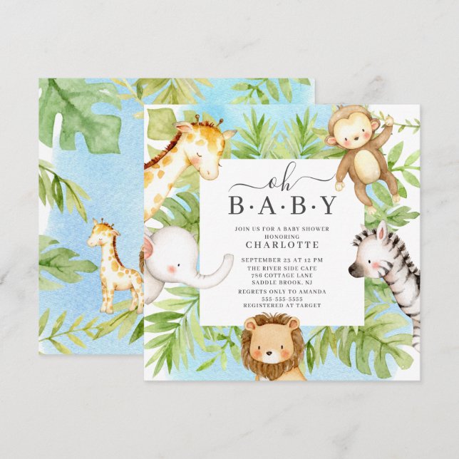 Oh Baby Jungle Baby Shower  Invitation (Front/Back)