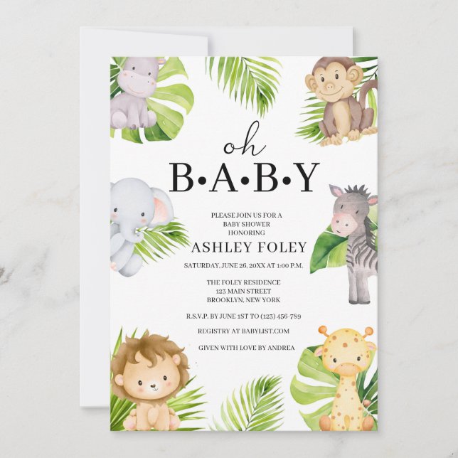Oh Baby Jungle Baby Shower Invitation (Front)