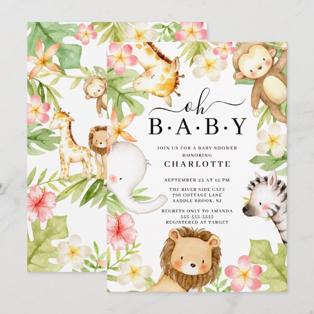 Oh Baby Jungle Baby Shower  Invitation (Front/Back)