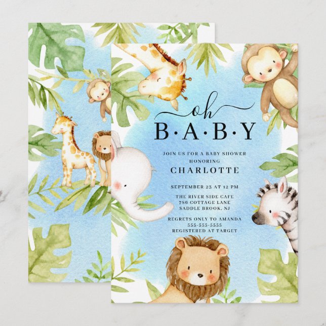 Oh Baby Jungle Baby Shower  Invitation (Front/Back)