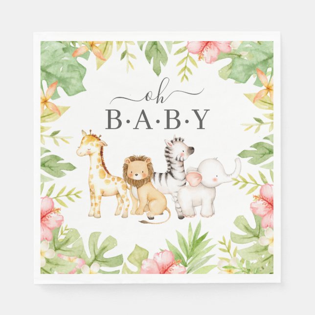 Oh Baby Jungle Baby Shower Paper Napkins (Front)