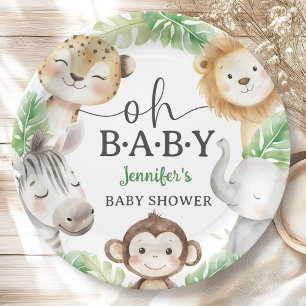 Oh Baby Jungle Baby Shower Safari Animals Paper Plate