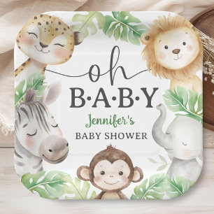 Oh Baby Jungle Baby Shower Safari Animals Paper Plate