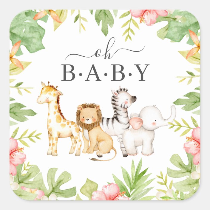 Oh Baby Jungle Baby Shower Square Sticker | Zazzle.co.uk