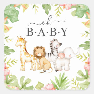 Oh Baby Jungle Baby Shower Square Sticker