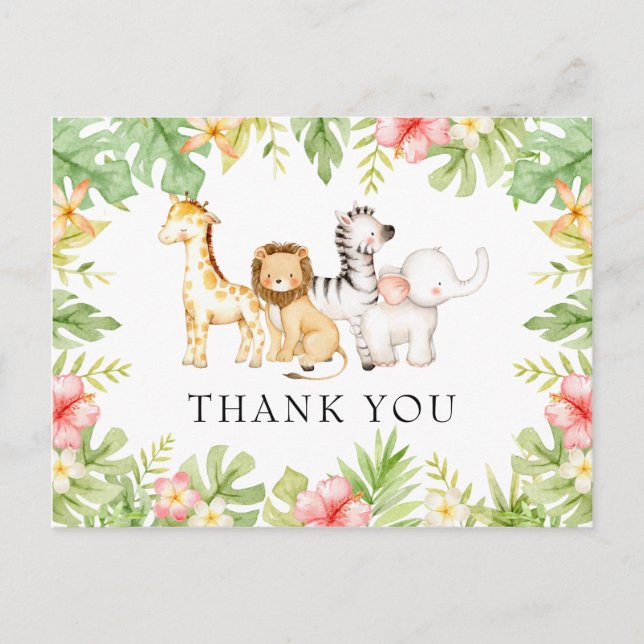 Oh Baby Jungle Baby Shower Thank You Postcard (Front)