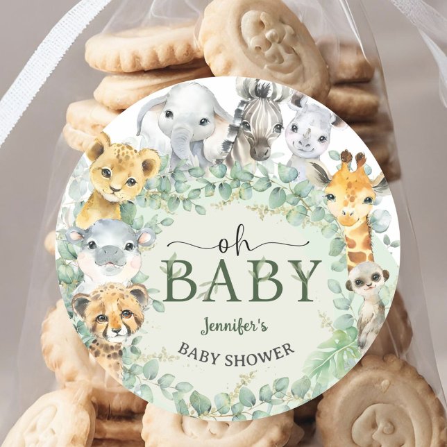 Oh Baby Jungle Safari Animals Baby Shower Classic Round Sticker (Creator Uploaded)