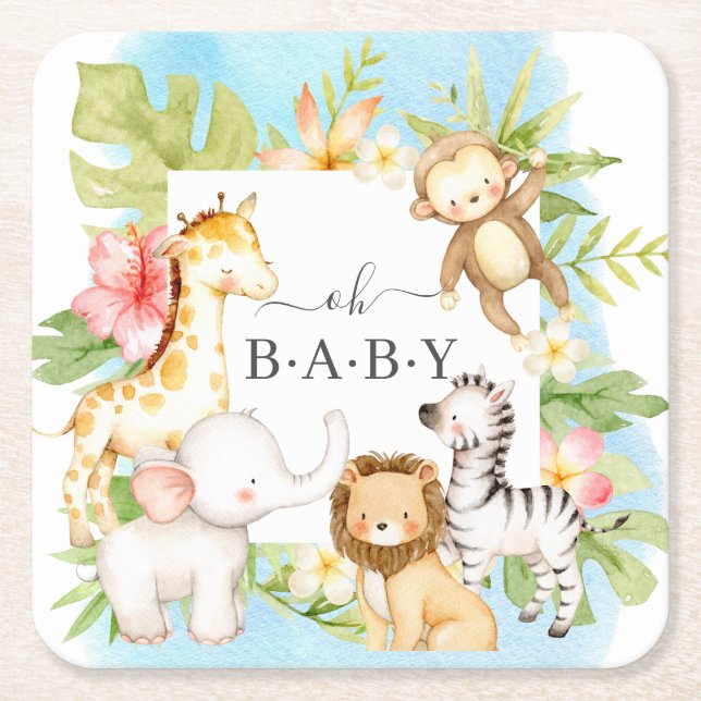 Oh Baby Jungle Square Paper Coaster (Front)