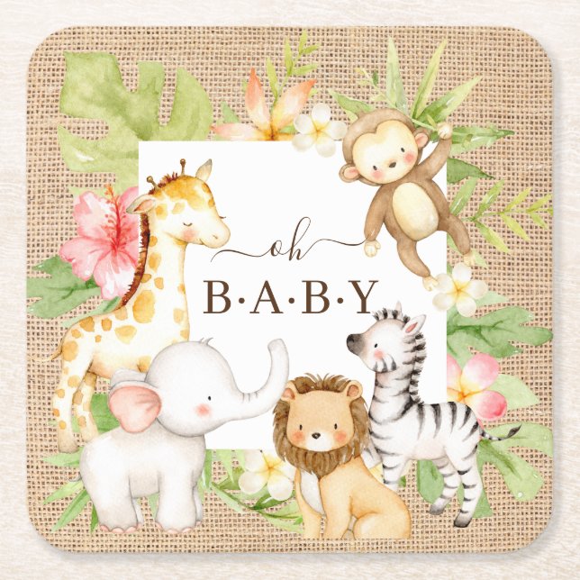 Oh Baby Jungle Square Paper Coaster (Front)