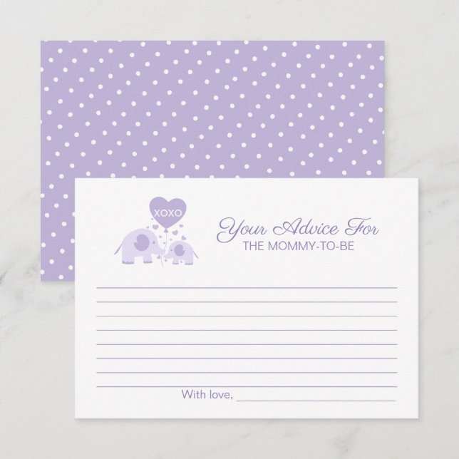 Oh Baby Lavender Cute Elephant Baby Shower Advice Invitation (Front/Back)