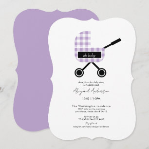Oh Baby Lavender Gingham Pram Baby Shower Bracket Invitation
