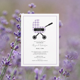 Oh Baby Lavender Gingham Pram Baby Shower   Invitation