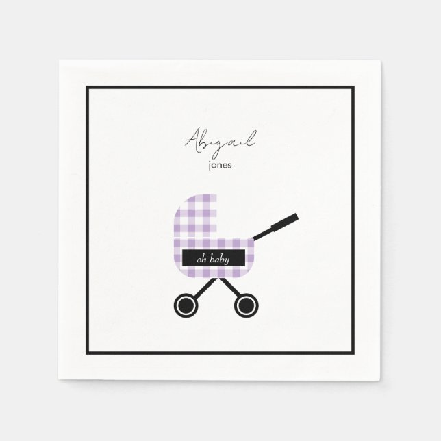 Oh Baby Lavender Gingham Pram Baby Shower  Napkins (Front)