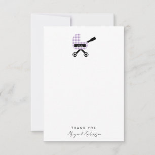 Oh Baby Lavender Gingham Pram Baby Shower Thank You Card