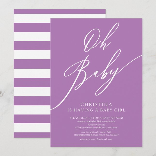Oh Baby Lavender Girl Baby Shower Invitation (Front/Back)