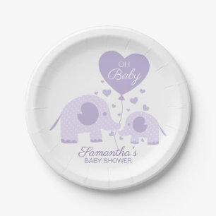 Oh Baby Lavender Lovely Elephant Baby Shower Paper Plate